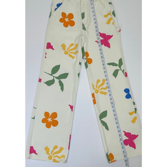 PacSun High Rise Wide Leg Carpenter Sz 27 Multicolor Floral & Butterfly Print - Picture 7 of 12
